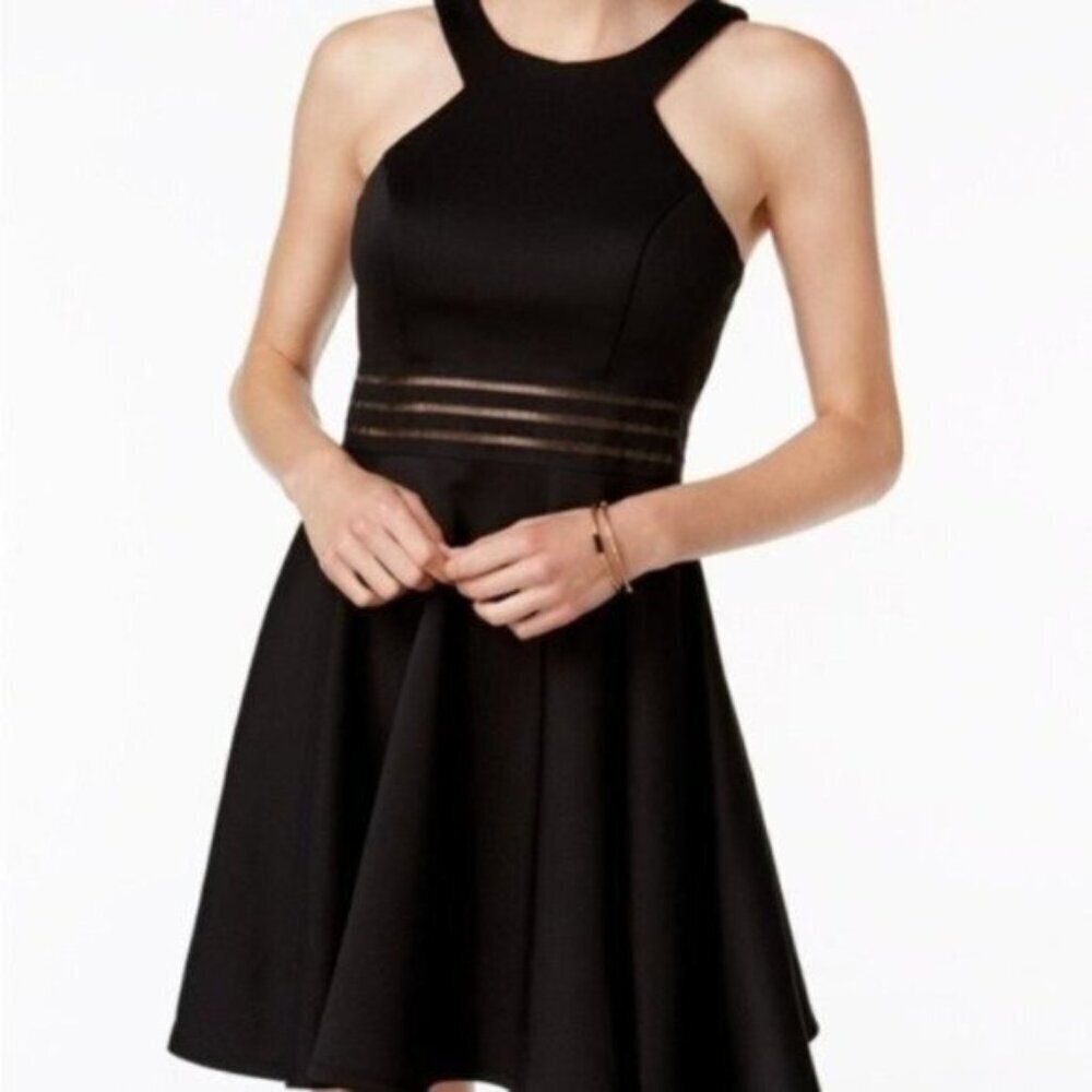 NWT City Studio Illusion-Waist Fit/Flare Dress - Navy - Picture 1 of 4